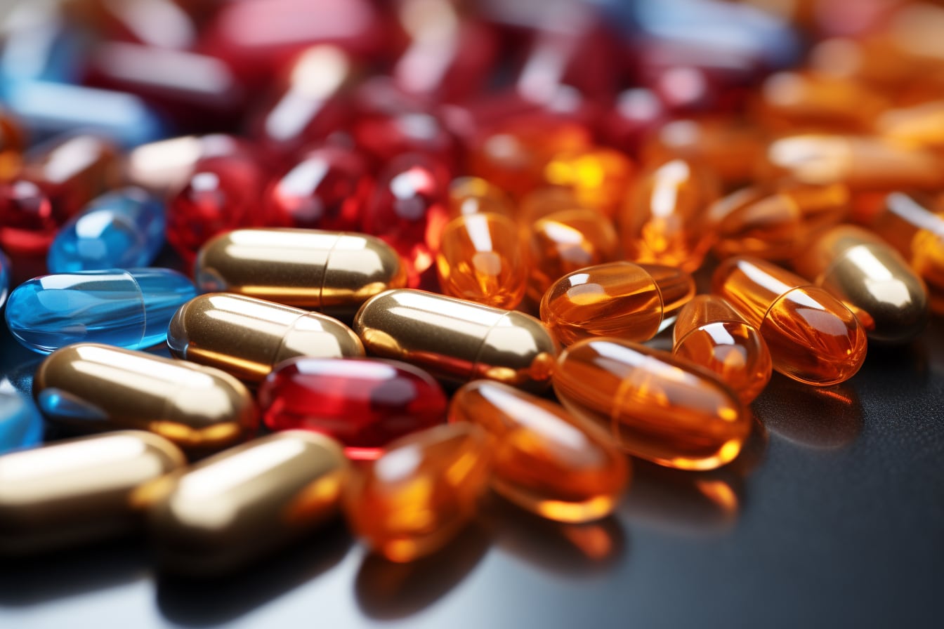 Ligandrol LGD-4033 : pot de complément musculaire et silhouette d'athlète en arrière-plan