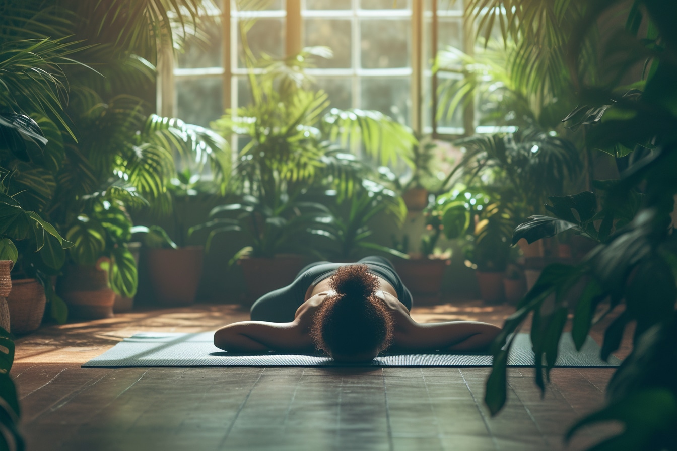 "Personne effectuant un étirement du grand dorsal à l'aide d'un bâton de gymnastique pour soulager la douleur"