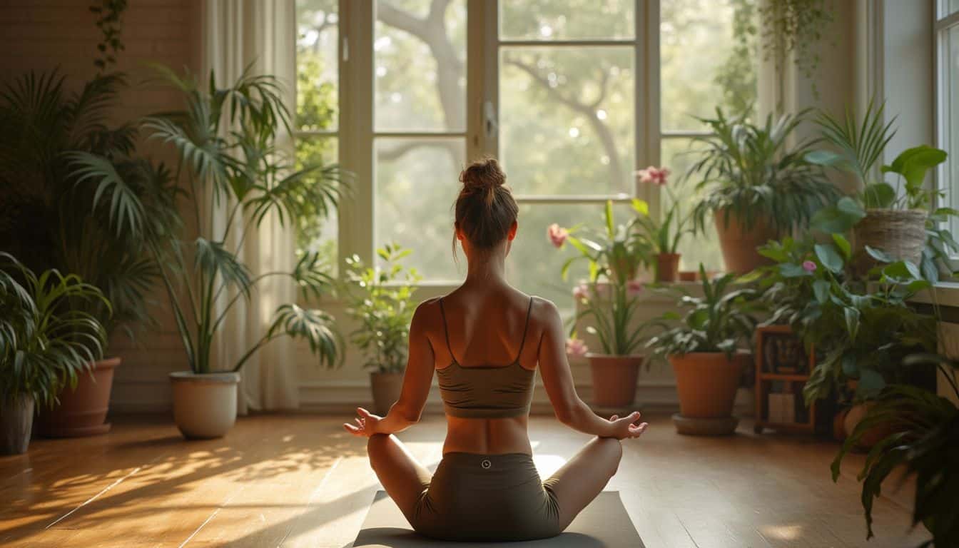 yoga : personne pratiquant une posture de yoga en plein air au lever du soleil