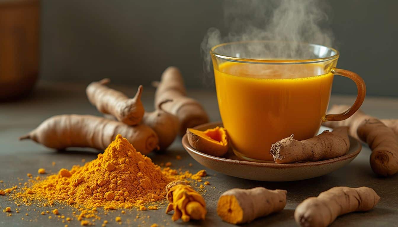 curcuma : racine de curcuma fraîche et poudre aux tons dorés