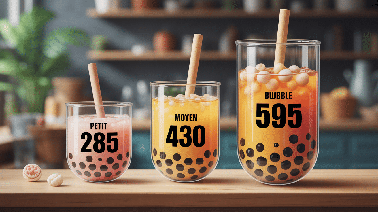 tableau visuel bubble tea calories petits moyens grands