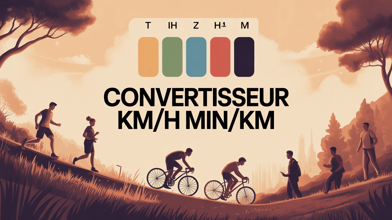 illustration terrain de sport avec coureurs et cyclistes, convertisseur km h min km
