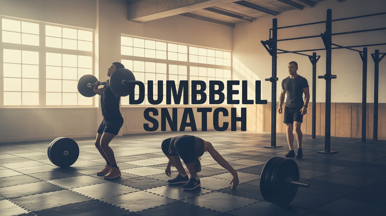 Exercice dumbbell snatch en salle, silhouettes et haltères