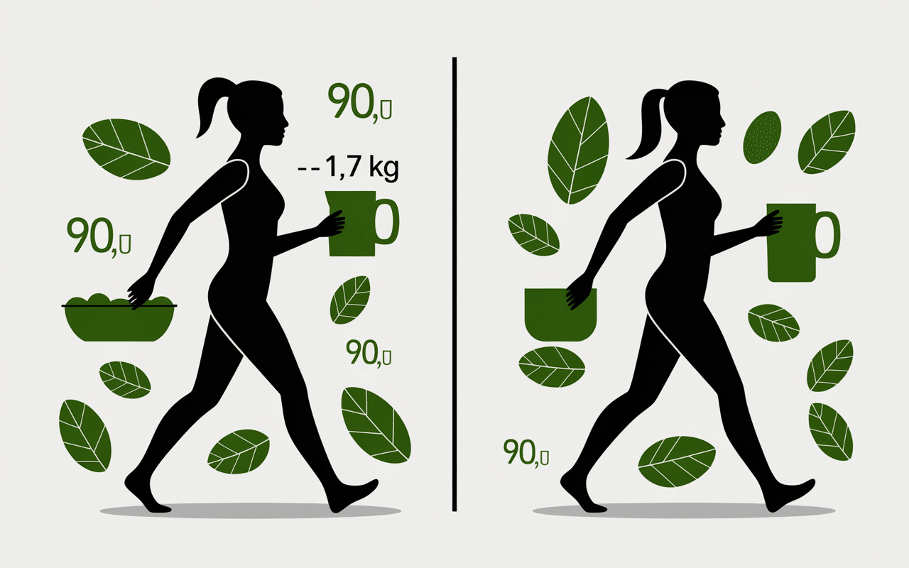 Comparatif perte de poids the vert, silhouettes, balance, calories