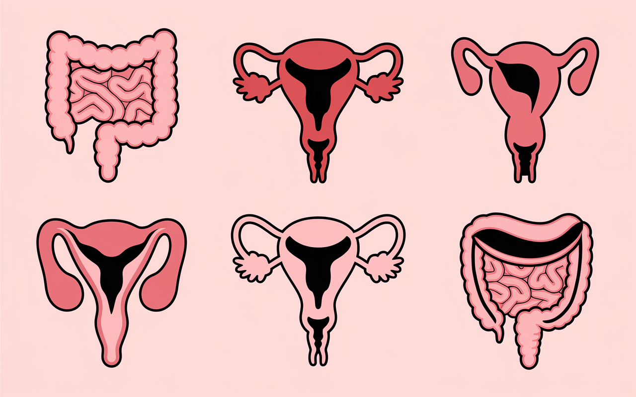 Infographie pictogrammes fonctions organes abdominaux femme