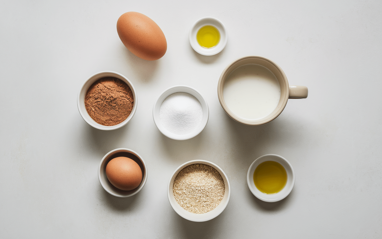 ingredients mug cake chocolat en poudre sur table