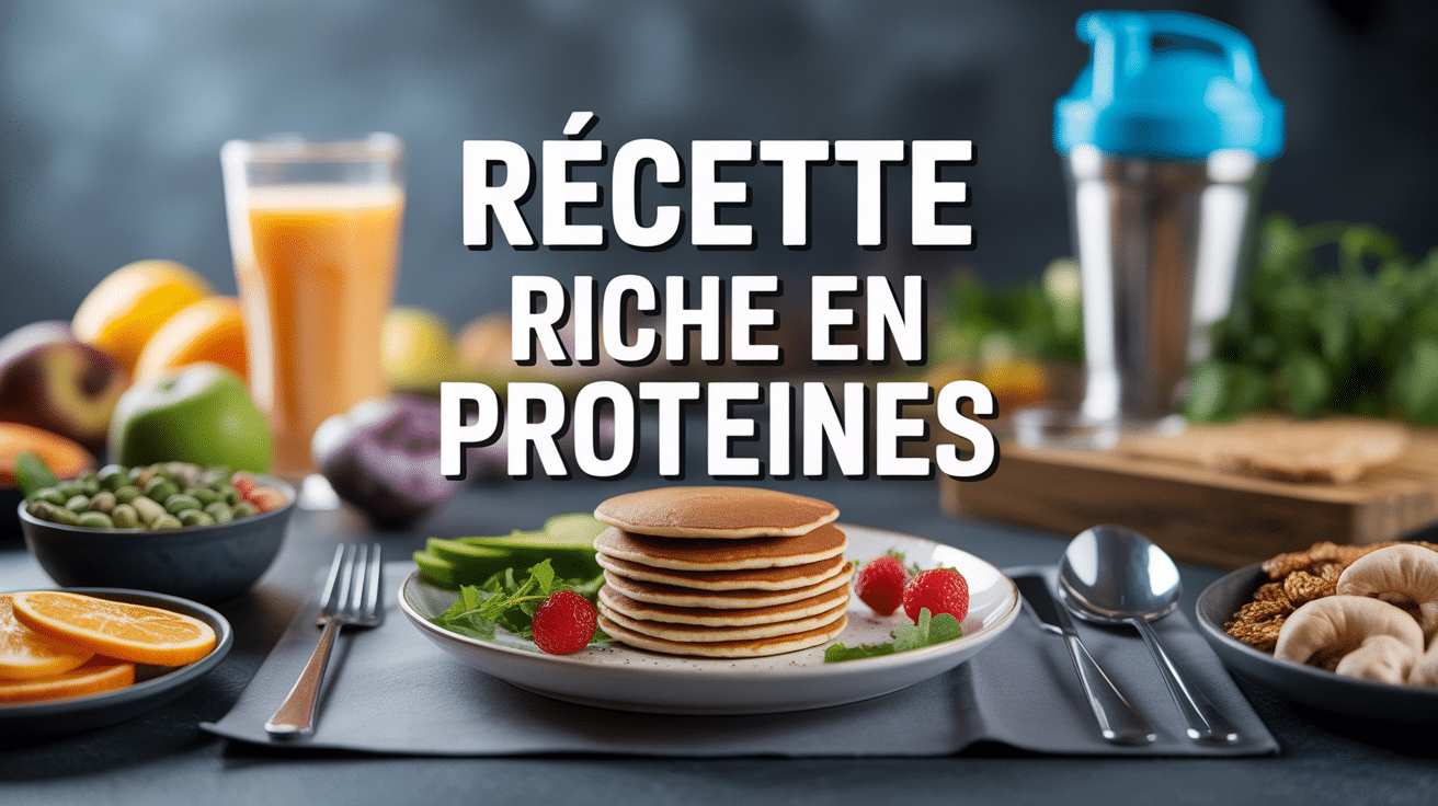 table sportive moderne avec pancakes proteines et sources proteiques