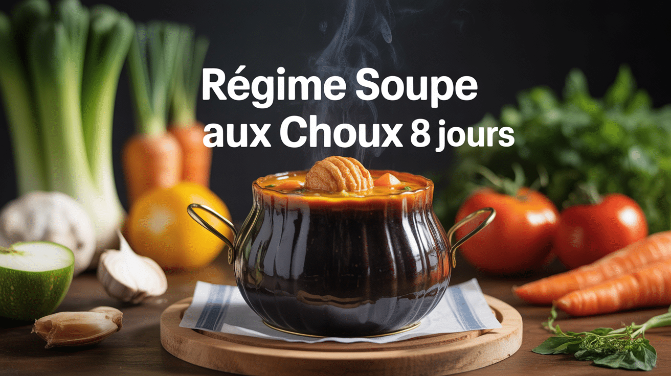 Marmite de soupe aux choux avec legumes frais, ambiance appetissante