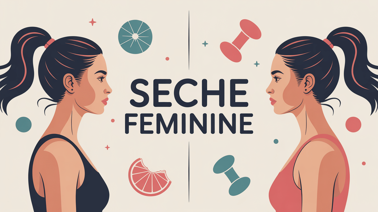 Femme sportive devant miroir, énergie et nutrition sèche féminine