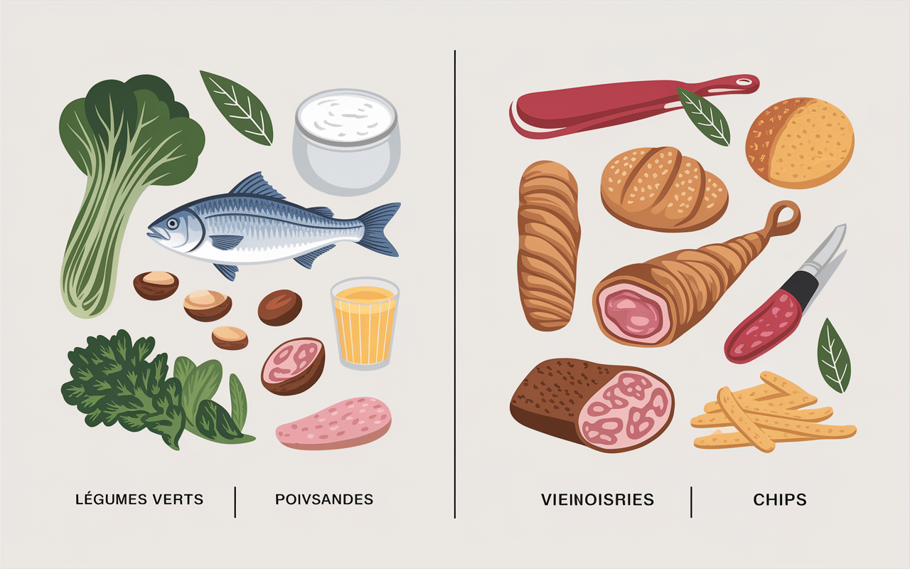 Tableau aliments bons et mauvais ventre plat