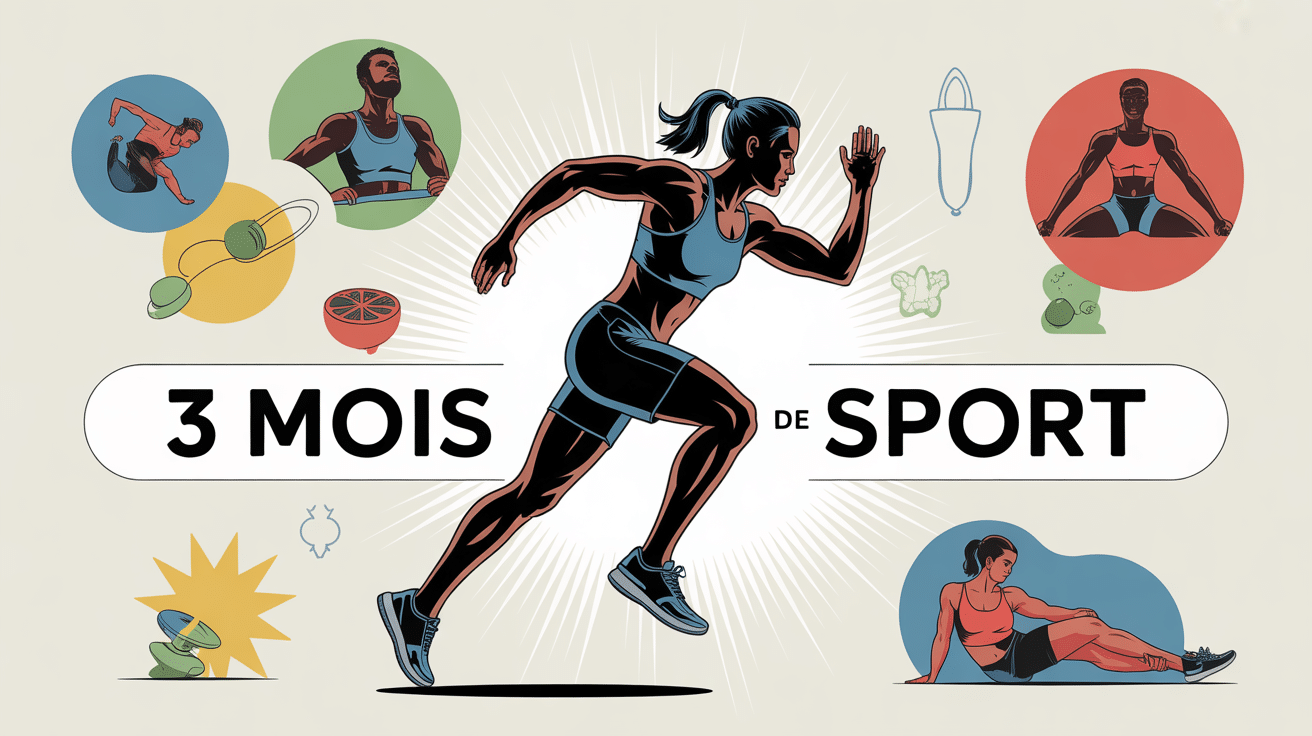 3 mois de sport, silhouette en mouvement, énergie, nutrition et repos