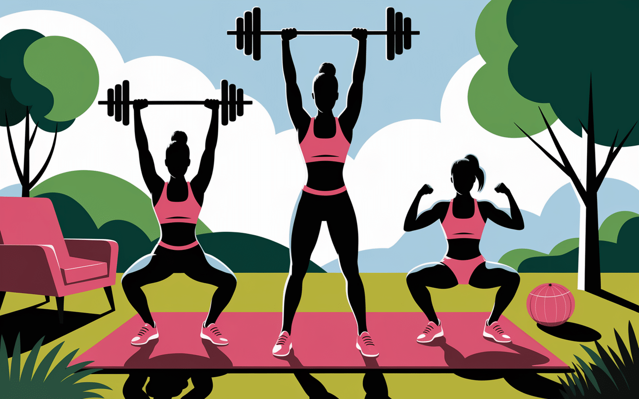 scène musculation au poids du corps exercices tapis maison plein air