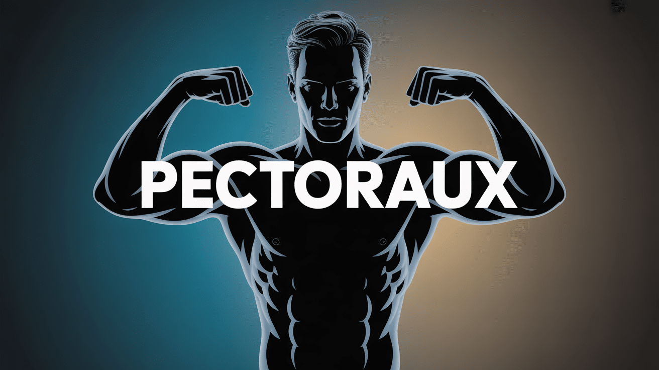 Illustration pectoraux pompe developpe couche sur fond bleu