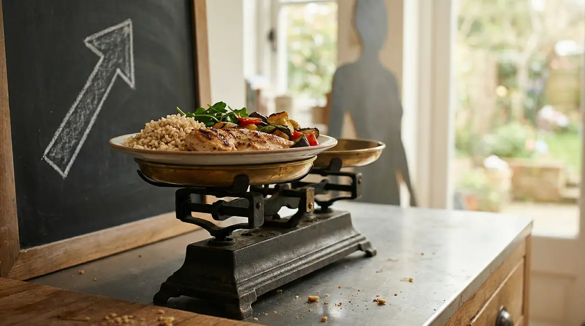 Balance calorique avec assiette aliments sains silhouette stylisée