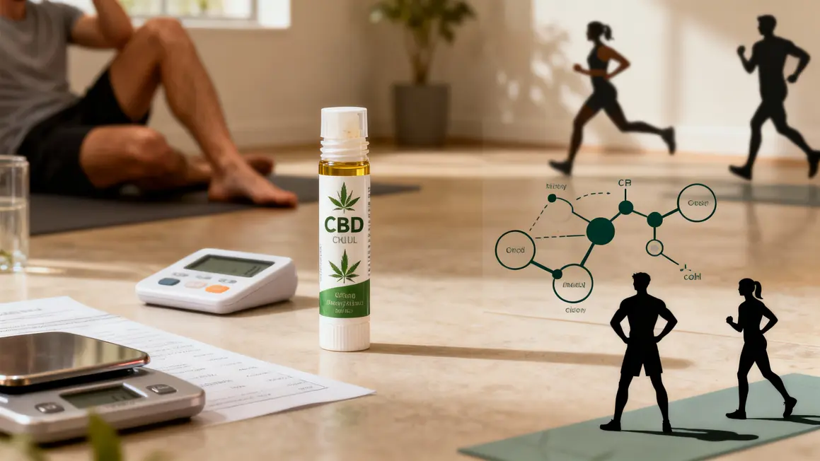 Tube de CBD, balances et schéma du système endocannabinoide