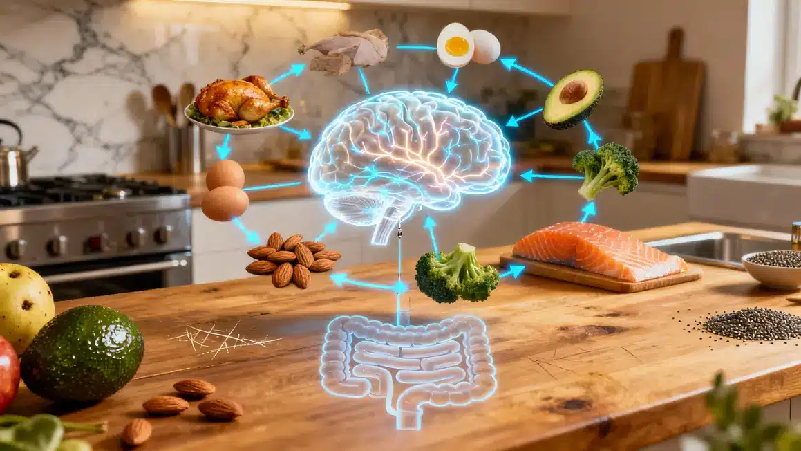 schéma cerveau aliments santé mentale intestin