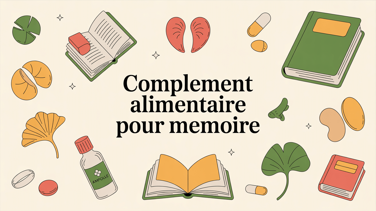 complément alimentaire pour mémoire illustration stylisée objets