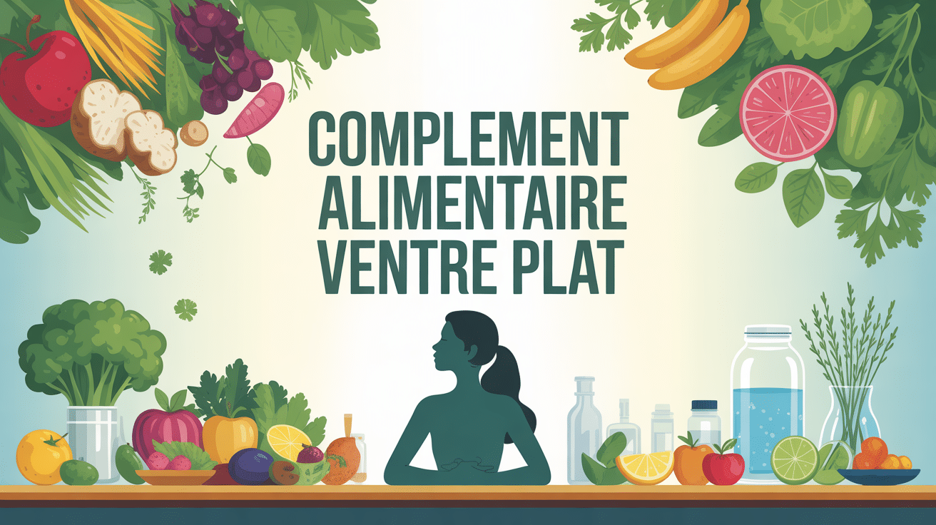 personne silhouette devant aliments naturels et complement alimentaire ventre plat