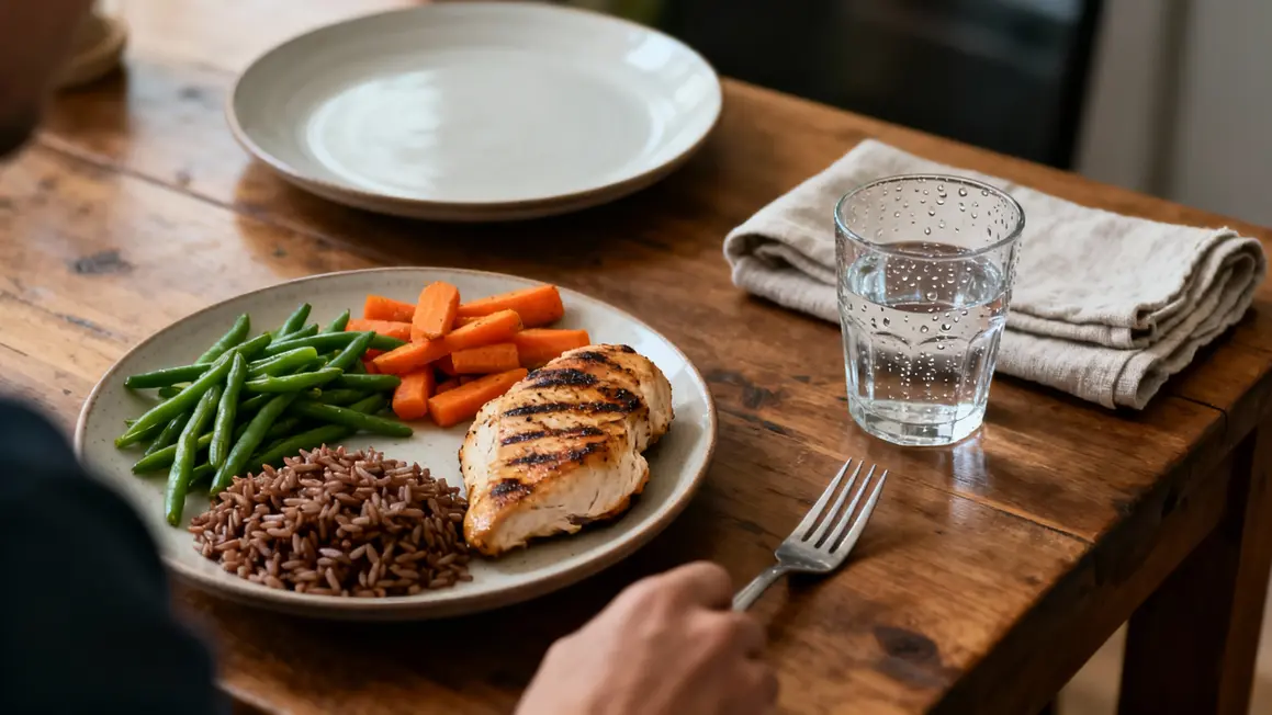 Déficit calorique assiette aliments sains photo réaliste
