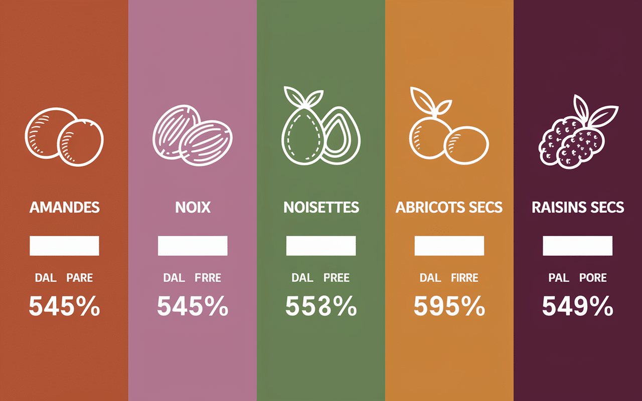 tableau compare amandes noix abricots secs