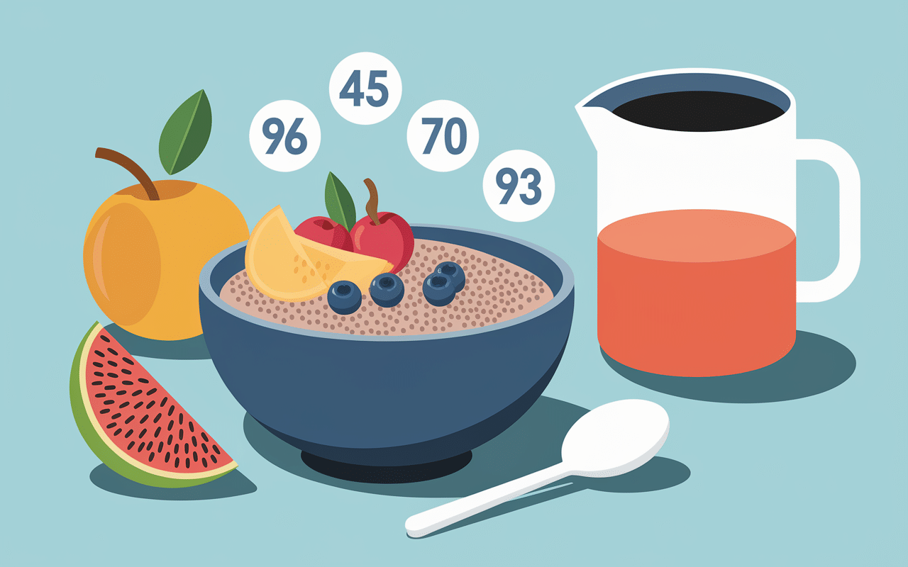 Bol pudding chia fruits icônes oméga-3 protéines calcium potassium