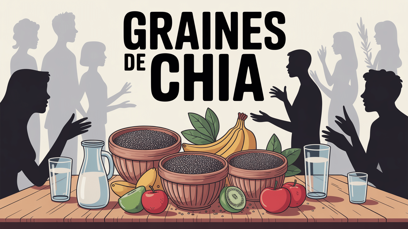 Illustration familiale graines de chia sur table fruits et yaourt
