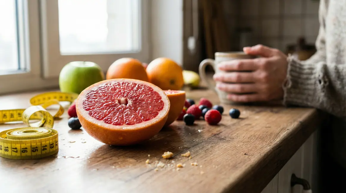 Demi-pamplemousse et mètre ruban, perte de poids