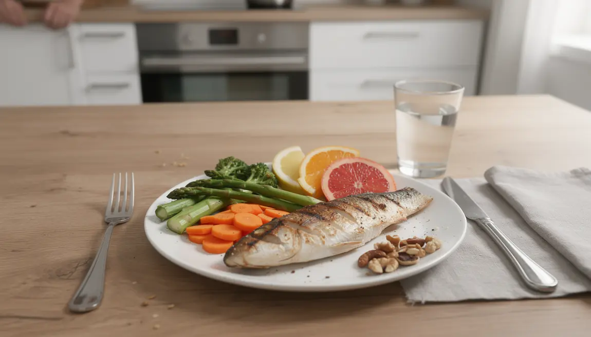 assiette regime alcalin legume fruit noix poisson