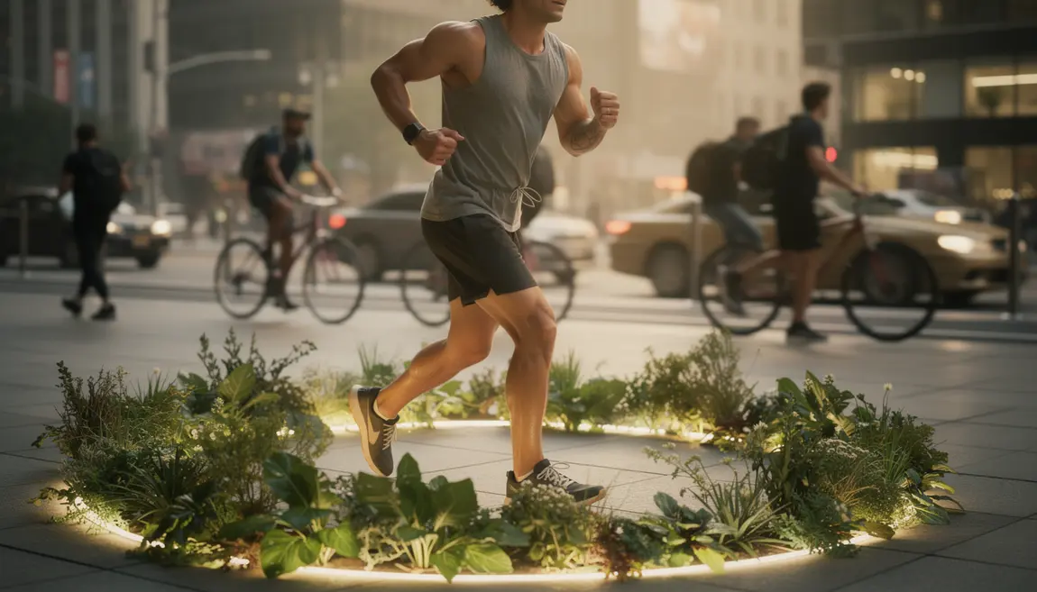 Sportif entoure de plantes adaptogenes