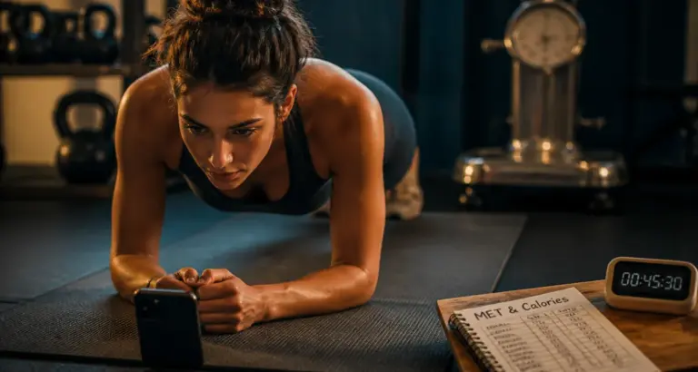 1 minute de gainage calories : personne en gainage en salle de sport