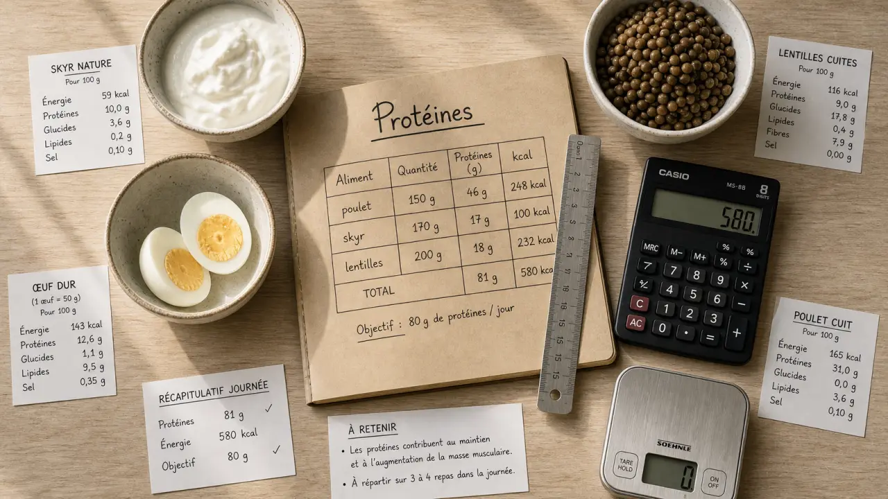 Calcul proteine par aliment : tableau et portions