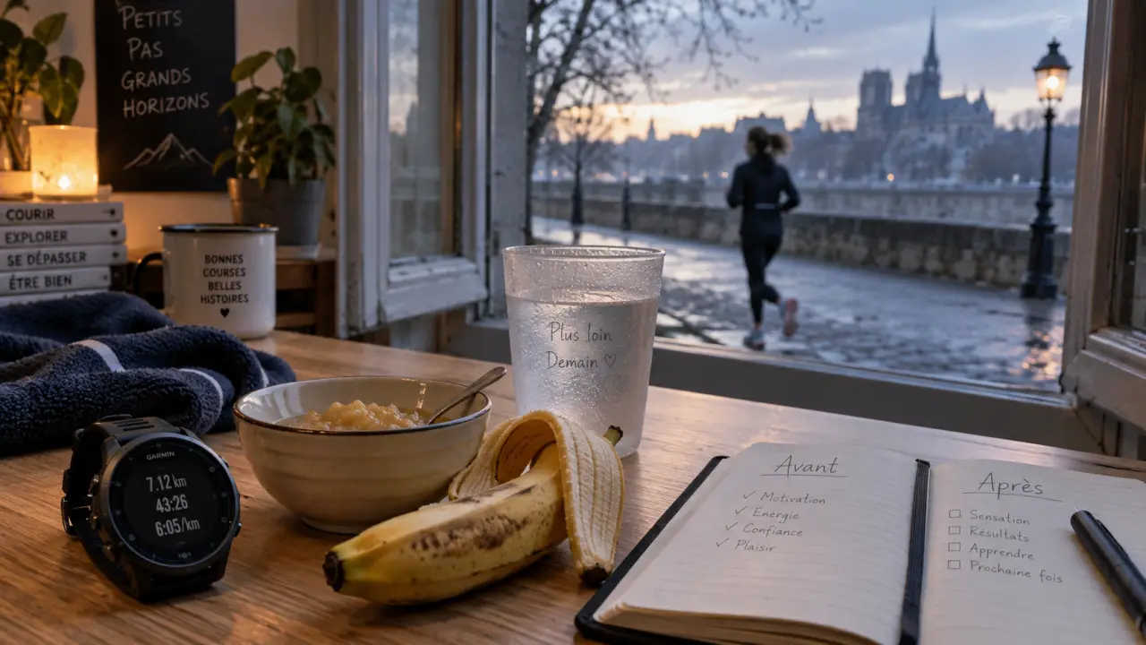 Courir avant ou apres manger : montre et banane avec eau avant la course