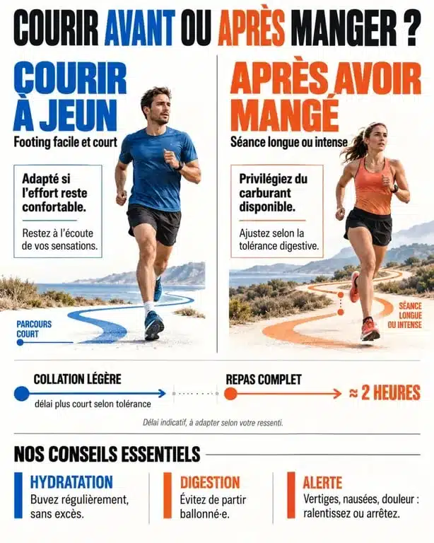 Infographie comparative pour savoir s’il faut courir avant ou après manger