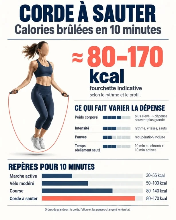 Infographie sur 10 minutes de corde à sauter calories et les facteurs qui influencent la dépense énergétique